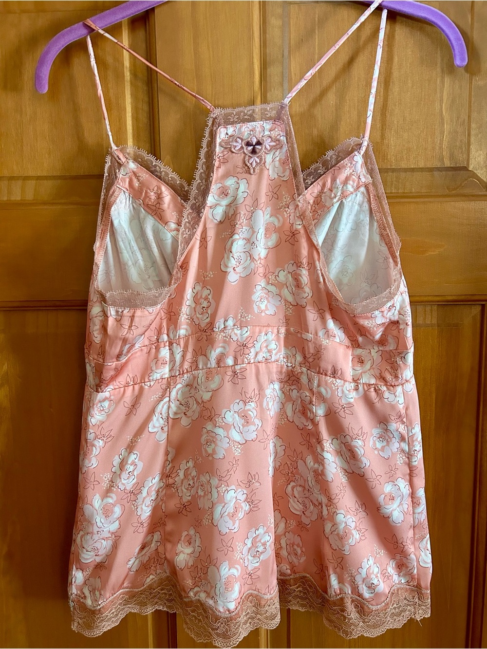 Floral Lace-Trim Satin Chemise in Blush Pink - Picture 7 of 7